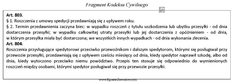 Z przedstawionego fragmentu Kodeksu Cywilnego wynika, że roszczenia z tytuł