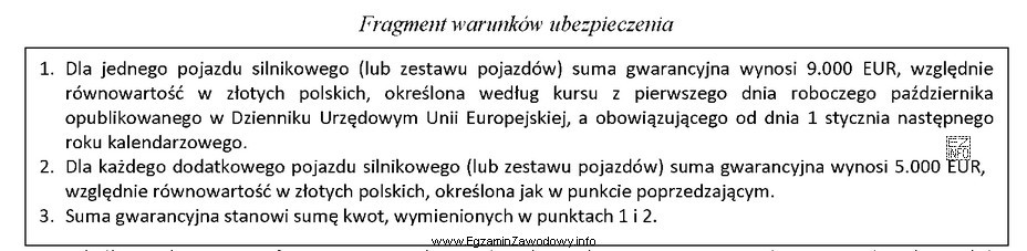 W tabeli zamieszczono fragment warunków ubezpieczenia zaproponowanych przez ubezpieczyciela 