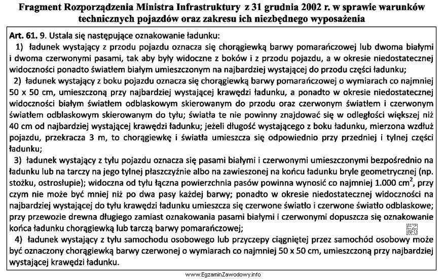 Ładunek wystający poza obrys pojazdu w jego tylnej częś