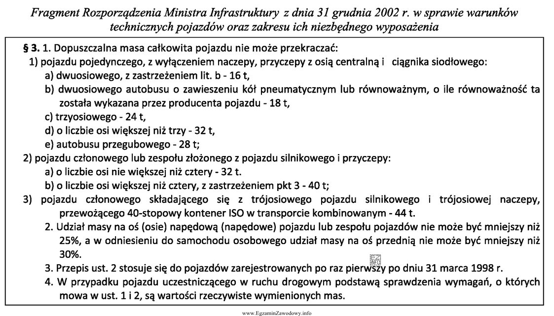 Całkowita masa pojazdu z ładunkiem wynosi 40 ton. Prawidł