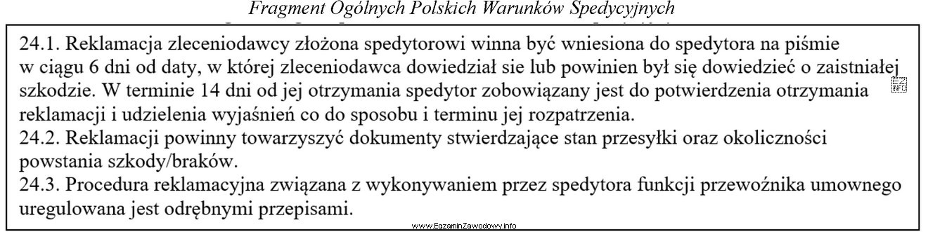 W jakim terminie, zgodnie z Ogólnymi Polskimi Warunkami Spedycyjnymi, 