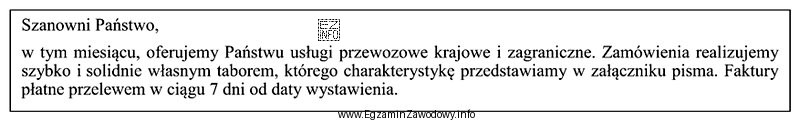 Niezbędnym elementem oferty handlowej, którego brakuje w przedstawionym 