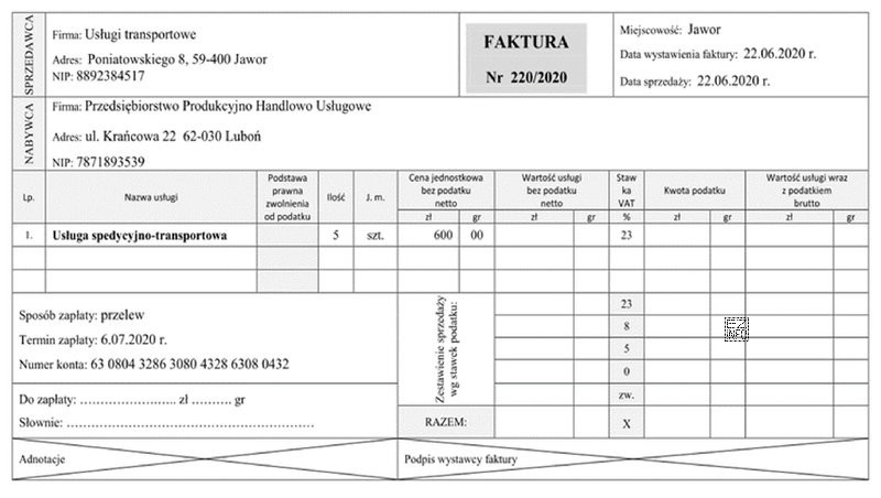Ile wyniesie kwota podatku za zrealizowane usługi zgodnie z 