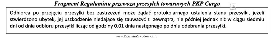 Odbiorca stwierdził szkodę w ładunku dostarczonym koleją w dniu jego 