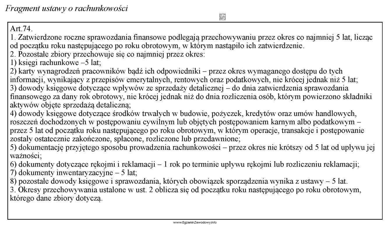 Korzystając z zamieszczonego fragmentu ustawy o rachunkowości, wskaż 