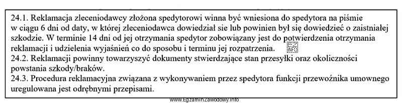 Fragment Ogólnych Polskich Warunków Spedycyjnych W jakim terminie, 
