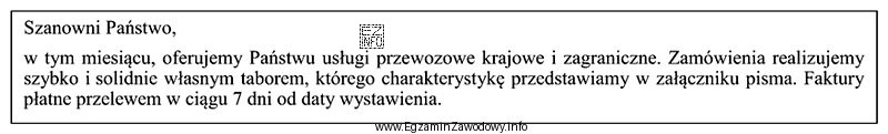 Niezbędnym elementem oferty handlowej, którego brakuje w przedstawionym 