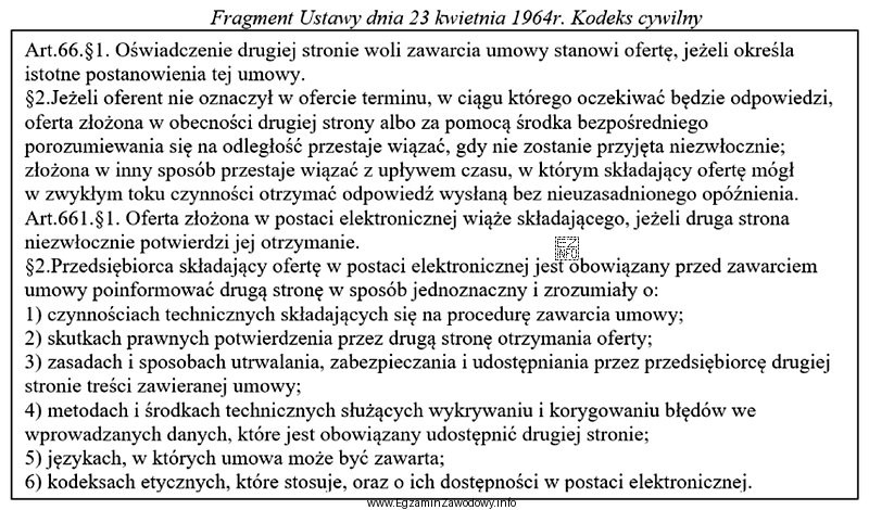 Zgodnie z przepisami Kodeksu cywilnego dotyczącymi ofert i sposobó