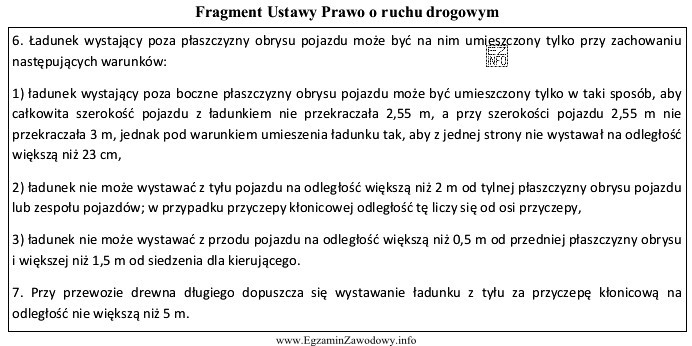 Przy przewozie pojazdem drogowym o szerokości 2,55 m, całkowita 