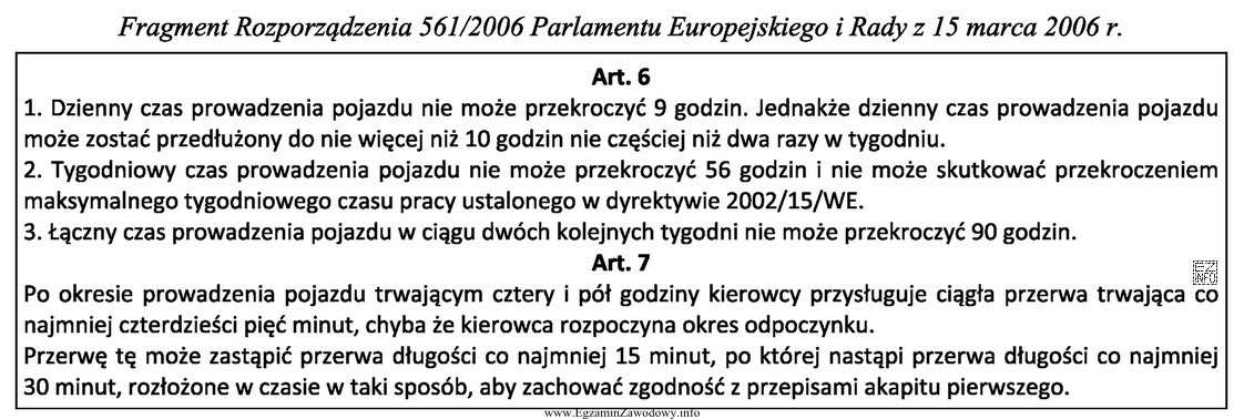 Maksymalny tygodniowy czas jazdy kierowcy, zgodnie z zamieszczonym fragmentem rozporzą