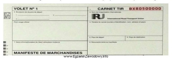 Na rysunku przedstawiono fragment formularza na przewozy ładunków w 