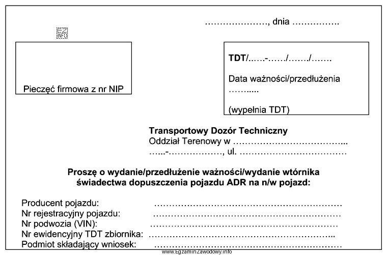 Na rysunku przedstawiono fragment wniosku o wydanie świadectwa dopuszczenia pojazdu 