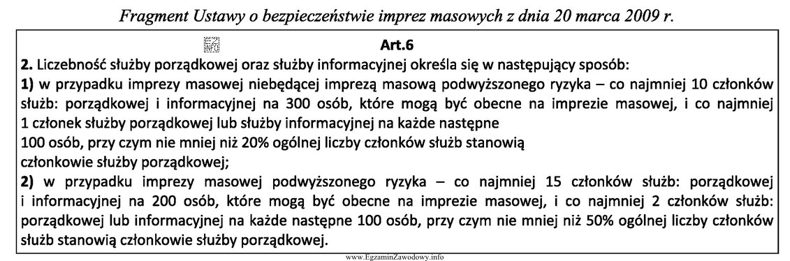 W przypadku imprezy masowej podwyższonego ryzyka, liczebność służ
