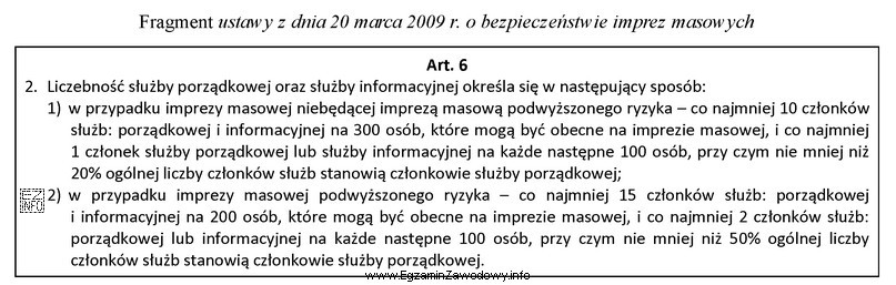 Na podstawie fragmentu ustawy o bezpieczeństwie imprez masowych, ustal 