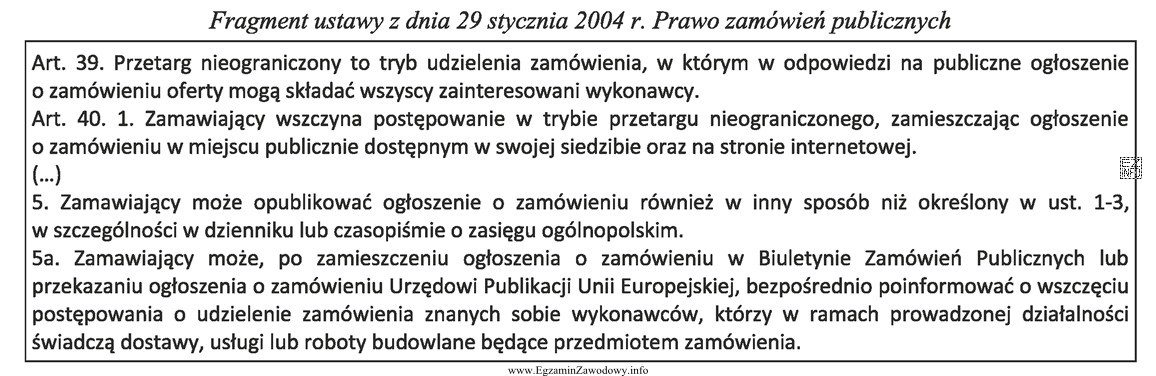 Na podstawie zamieszczonego fragmentu ustawy Prawo zamówień publicznych Starostwo 