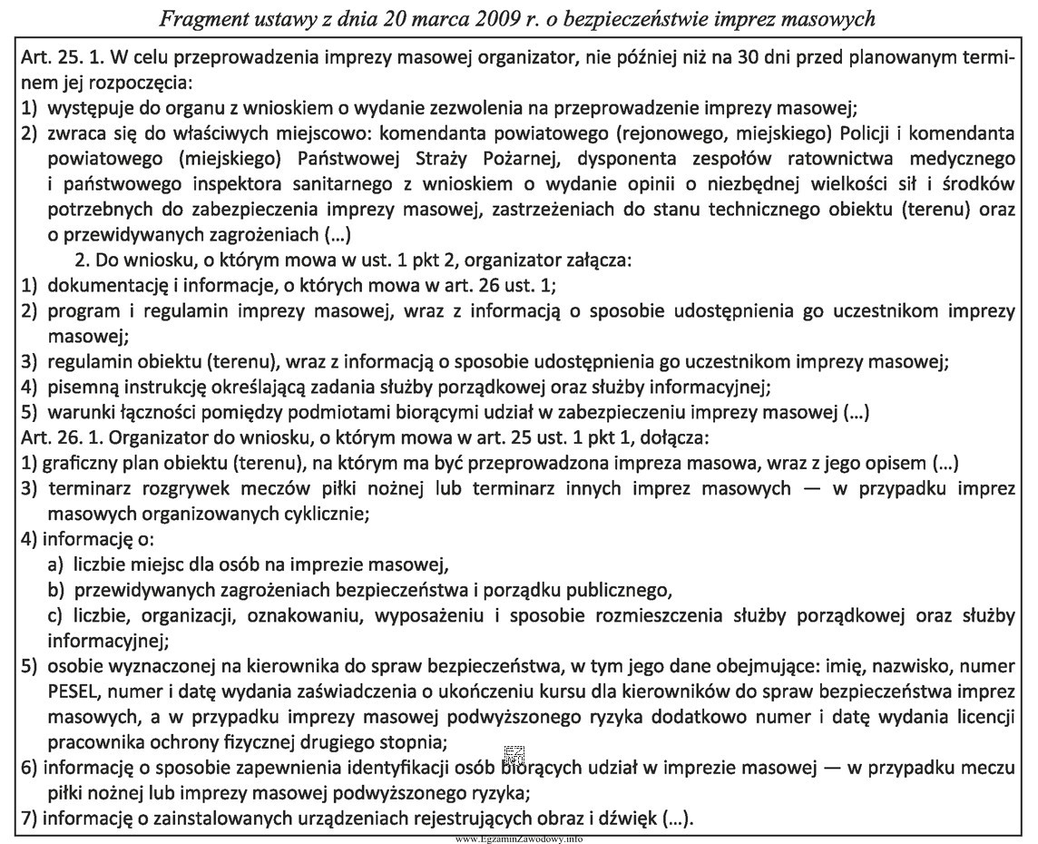 Na podstawie fragmentu ustawy o bezpieczeństwie imprez masowych do 