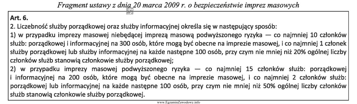 Na podstawie fragmentu ustawy o bezpieczeństwie imprez masowych oblicz 