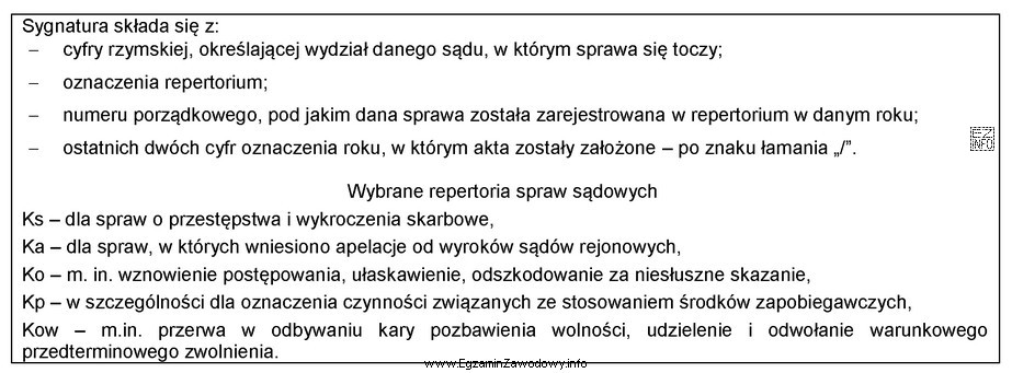 Na podstawie danych z tabeli, określ, co oznacza sygnatura 
