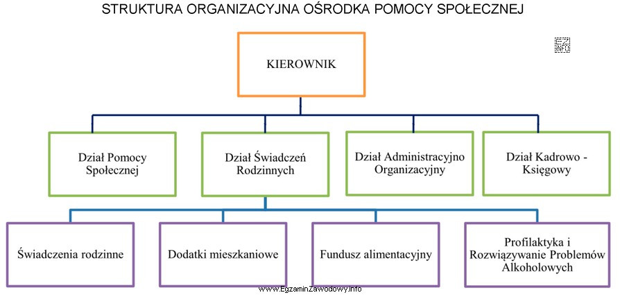 Na podstawie przedstawionej struktury organizacyjnej, określ, który dział 