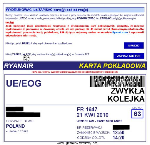 Na karcie pokładowej symbol FR 1647 oznacza numer