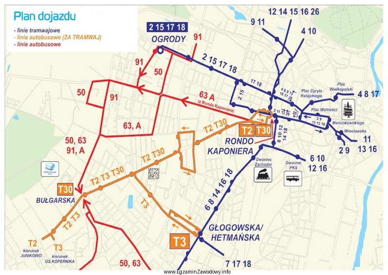 Z przedstawionego planu dojazdu wynika, że z Ronda Kaponiera na 
