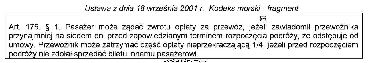 Pasażer wykupił za 254,00 zł rejs promem, który miał 