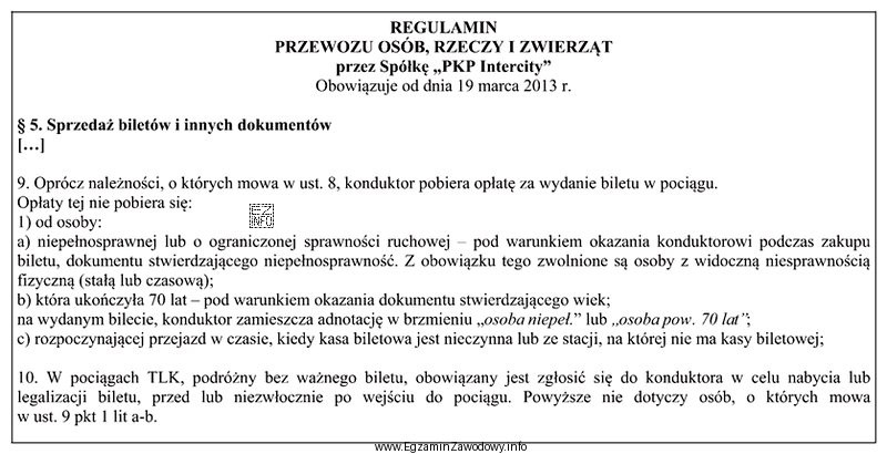 Konduktor zgodnie z Regulaminem Przewozu Osób, Rzeczy i Zwierzą