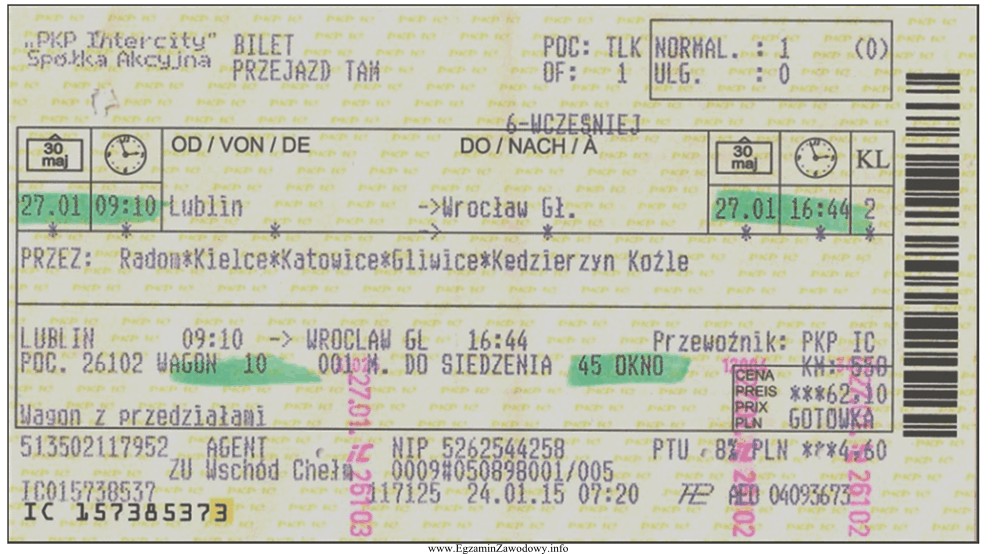 Zgodnie z przedstawionym biletem pasażer