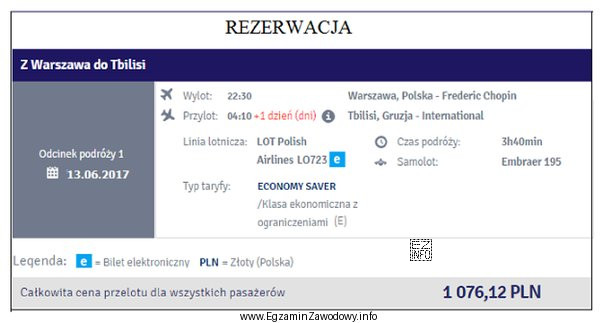 Które dane z zamieszczonej rezerwacji biletu zostaną wykorzystane do 