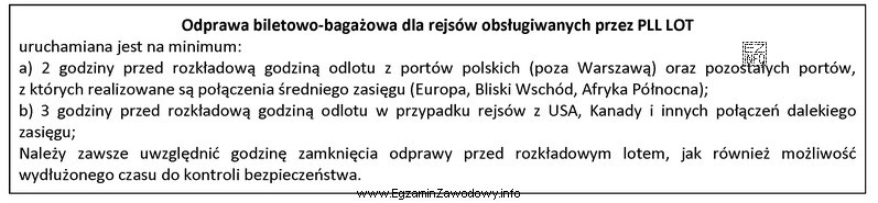 O której godzinie zostanie uruchomiona odprawa biletowo-bagażowa dla 