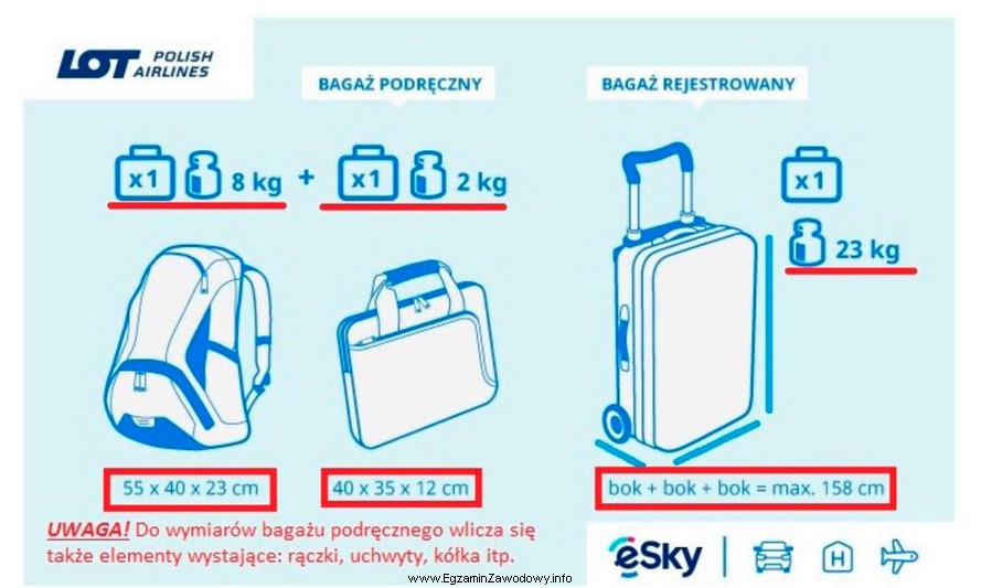 Na podstawie informacji przewoźnika lotniczego LOT wskaż, który bagaż 