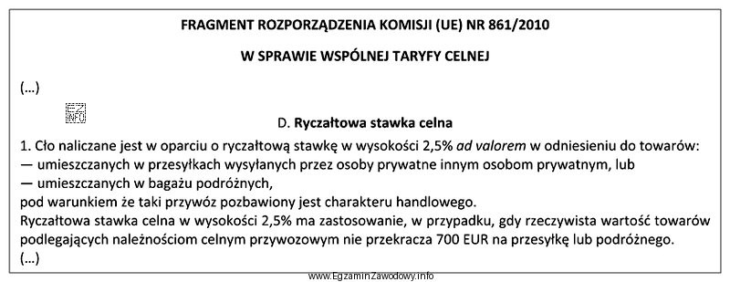 Na podstawie fragmentu Wspólnej Taryfy Celnej określ stawkę 