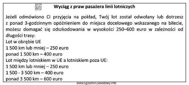 Na podstawie zamieszczonego wyciągu z praw pasażera linii 