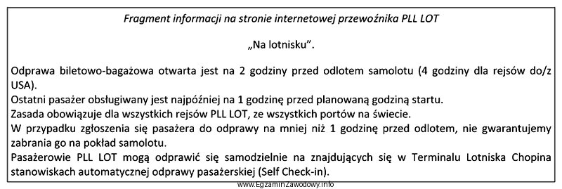 Zgodnie z informacją przewoźnika pasażer odlatujący z Warszawy 