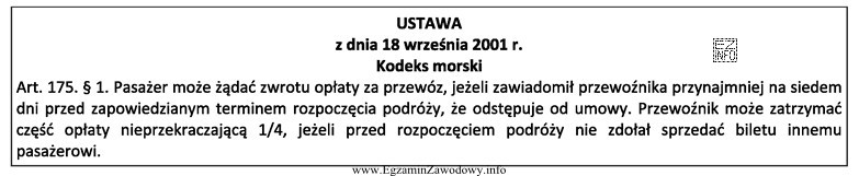 Pasażer posiadający bilet na podróż morską o wartoś