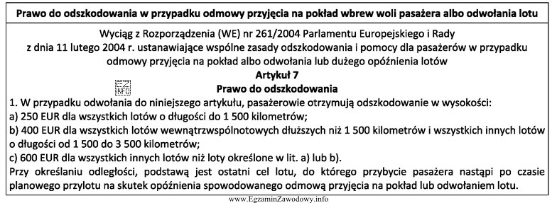Ustal wysokość odszkodowania przysługującego pasażerowi za odwoł
