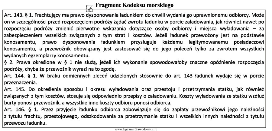 Zgodnie z zapisami Kodeksu morskiego koszty wyładowania towaru ze 