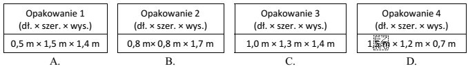 Ładunek o wymiarach 0,5 m × 0,4 m × 0,8 m (dł. × szer. × wys.) wymaga 