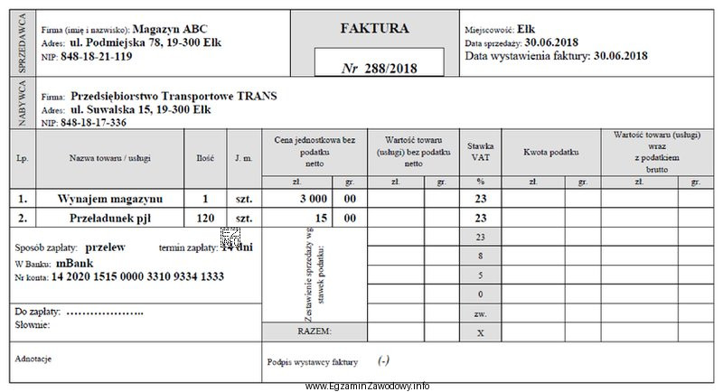 Oblicz, na jaką kwotę brutto była wystawiona faktura za 