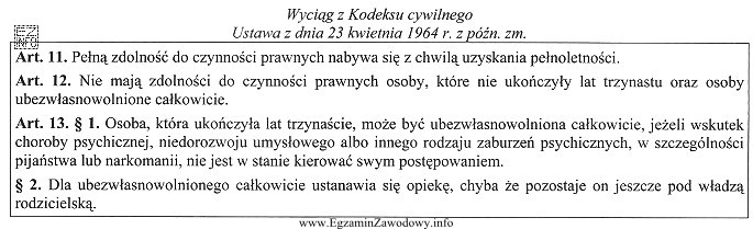 Z zamieszczonych przepisów Kodeksu cywilnego wynika, że zdolności 