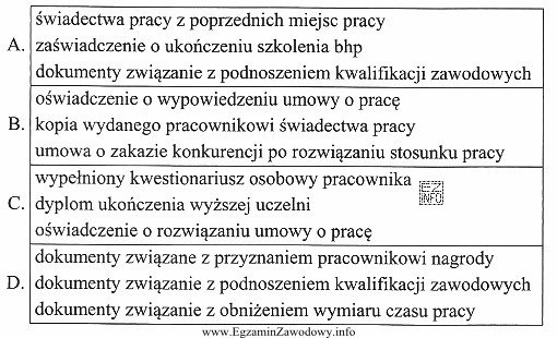 Które dokumenty pracownicze znajdują się w części 