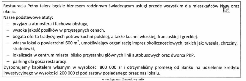Jak nazywa się część biznesplanu, która została opisana 