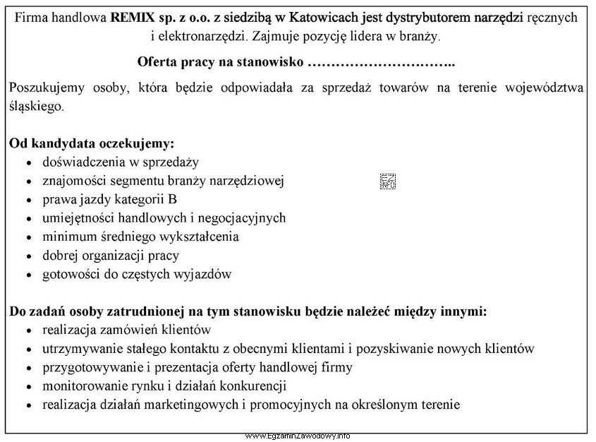 Z przedstawionej oferty pracy wynika, że firma REMIX sp. z 