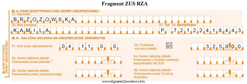 Na podstawie fragmentu ZUS RZA <i>Imienny raport miesięczny 