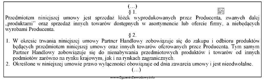 W ramce zamieszczono fragment umowy