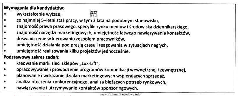 Z informacji zamieszczonych we fragmencie oferty pracy można wywnioskować, ż