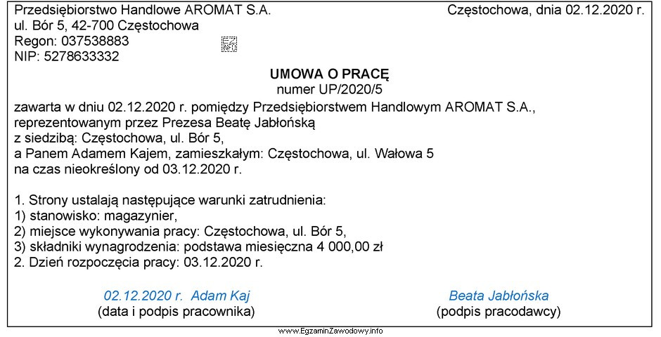 Którego elementu brakuje w umowie o pracę, aby speł