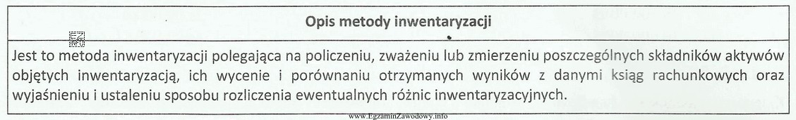 Którą metodę przeprowadzania inwentaryzacji charakteryzuje zamieszczony opis?