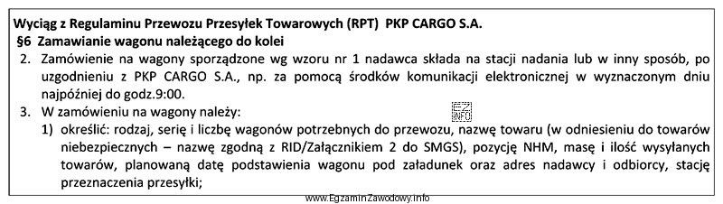 Na oparciu o wyciąg z Regulaminu Przewozu Przesyłek 