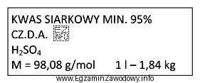 Na etykiecie kwasu siarkowego(VI) znajduje się zapis:<br/> Okreś